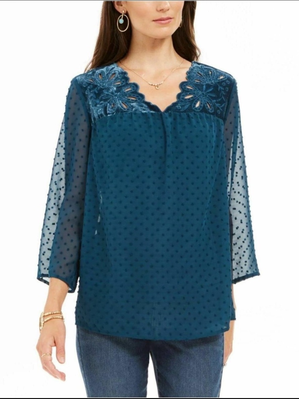 NWOT, Style & Co. Deep Green/ Blue Hue Embroidered 2 Piece Shirt